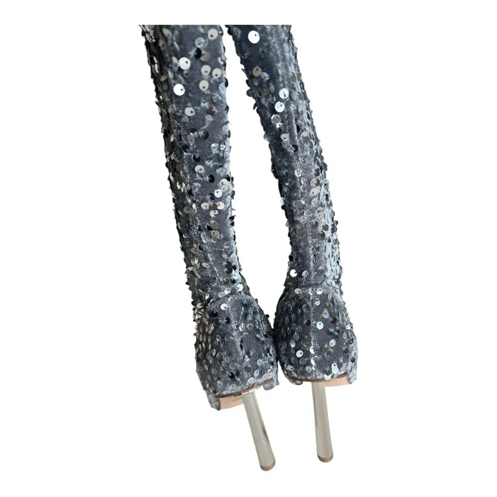Steve Madden Vivee Silver Sequined Evening Over The Knee-High Boots Size 5M